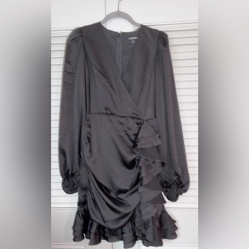 NWT - Express Black Long Sleeve Ruffle Dress